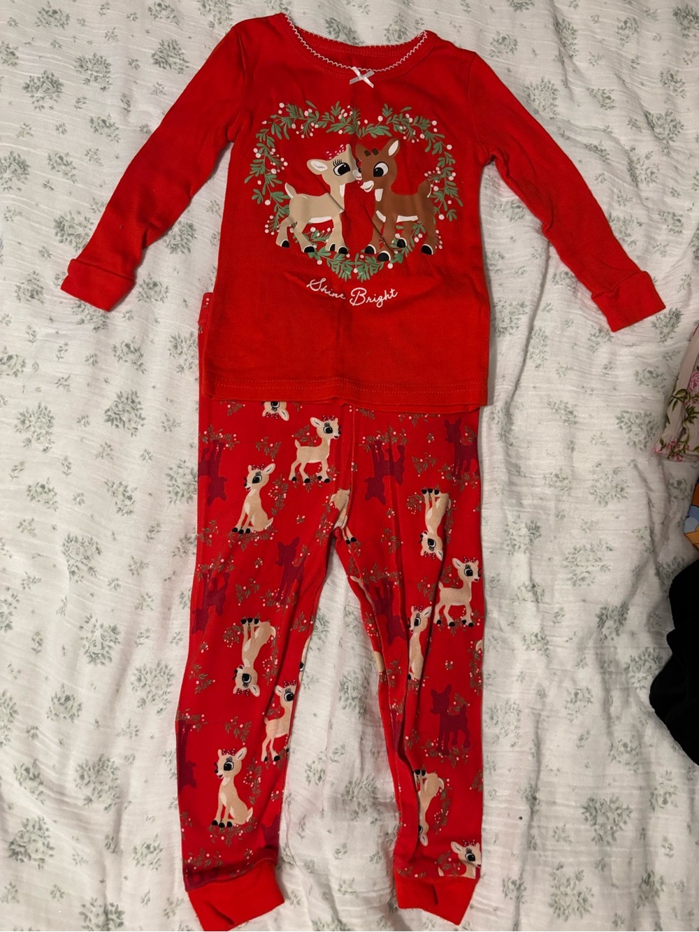 Girls' Red Reindeer Holiday Pajama Set